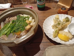 セリ鍋と山菜天ぷら