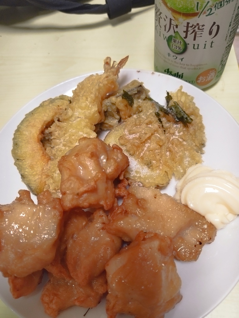 晩酌　天ぷらと唐揚げ