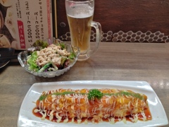 鳥のサラダととん平焼