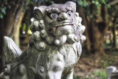 考えている表情の狛犬