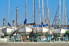 An area lined with yachts.