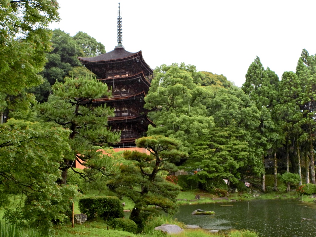 濡れる五重塔