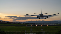 夕暮れのB777。