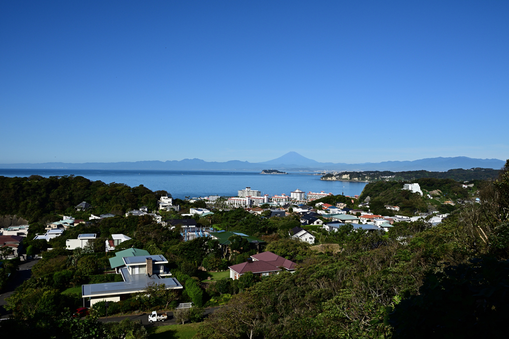 快晴の披露山からの江ノ島・富士山
