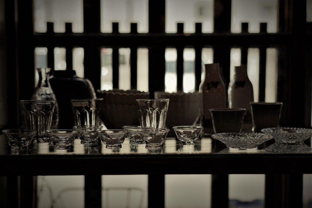 glass in antique shop
