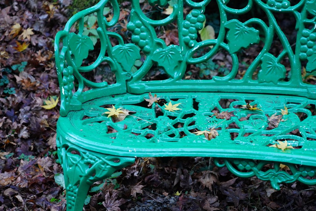 ベンチに枯れ葉