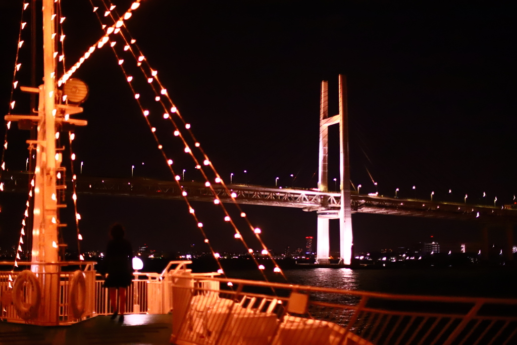 夜景ベイブリッジ　船上からの姿