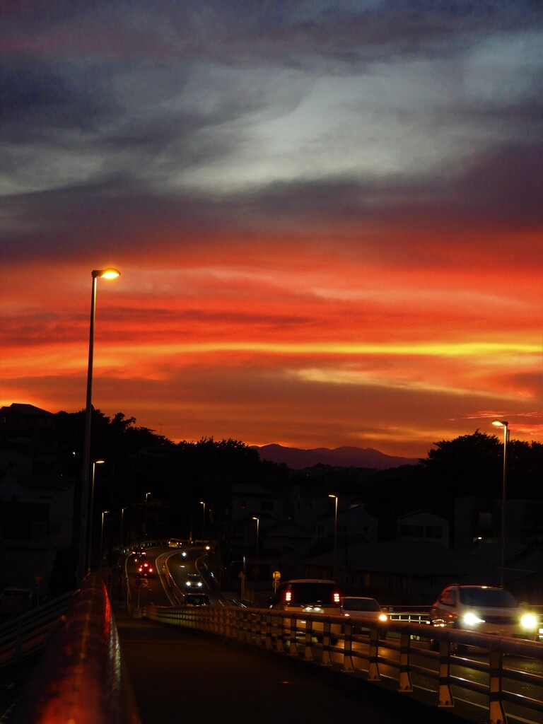 夕焼け　笠間大橋歩道