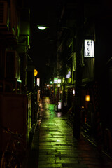 雨の京都の夜の小道