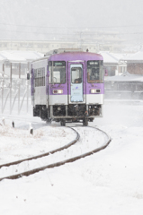 北条鉄道　貴重な雪景色