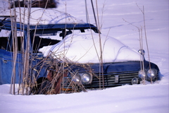 雪に埋もれた廃車