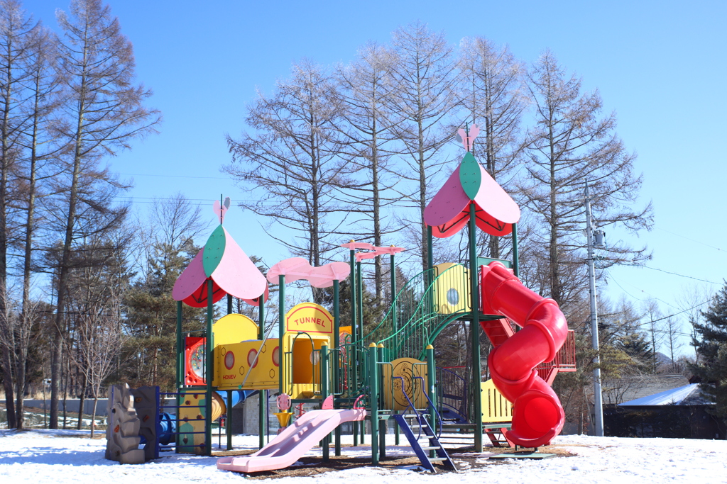 冬の公園の遊具