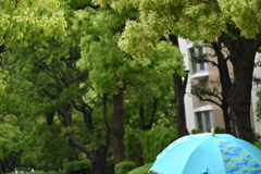 雨の日は水色の傘をさして