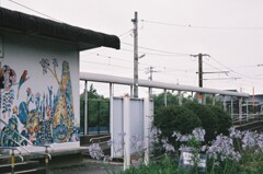 梅雨空の無人駅で