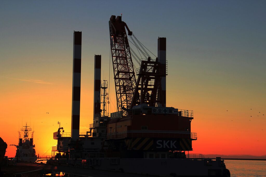 マジックアワー、釧路港の風景