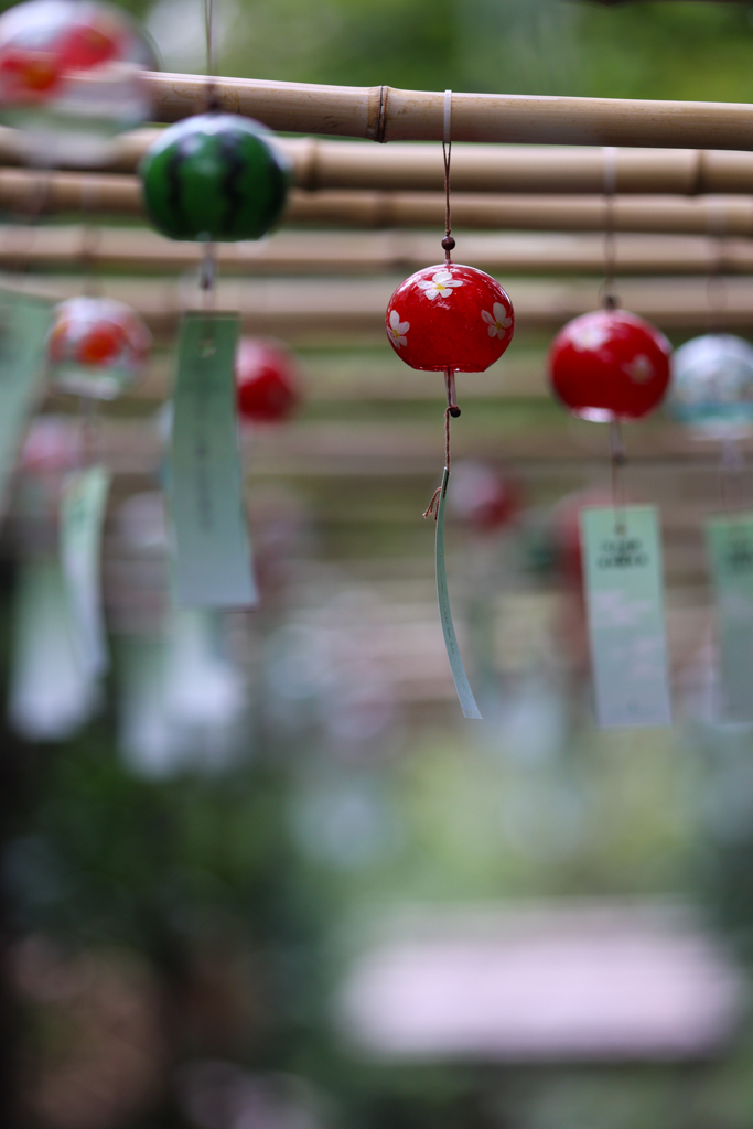 都会の庭園を涼ませる風鈴