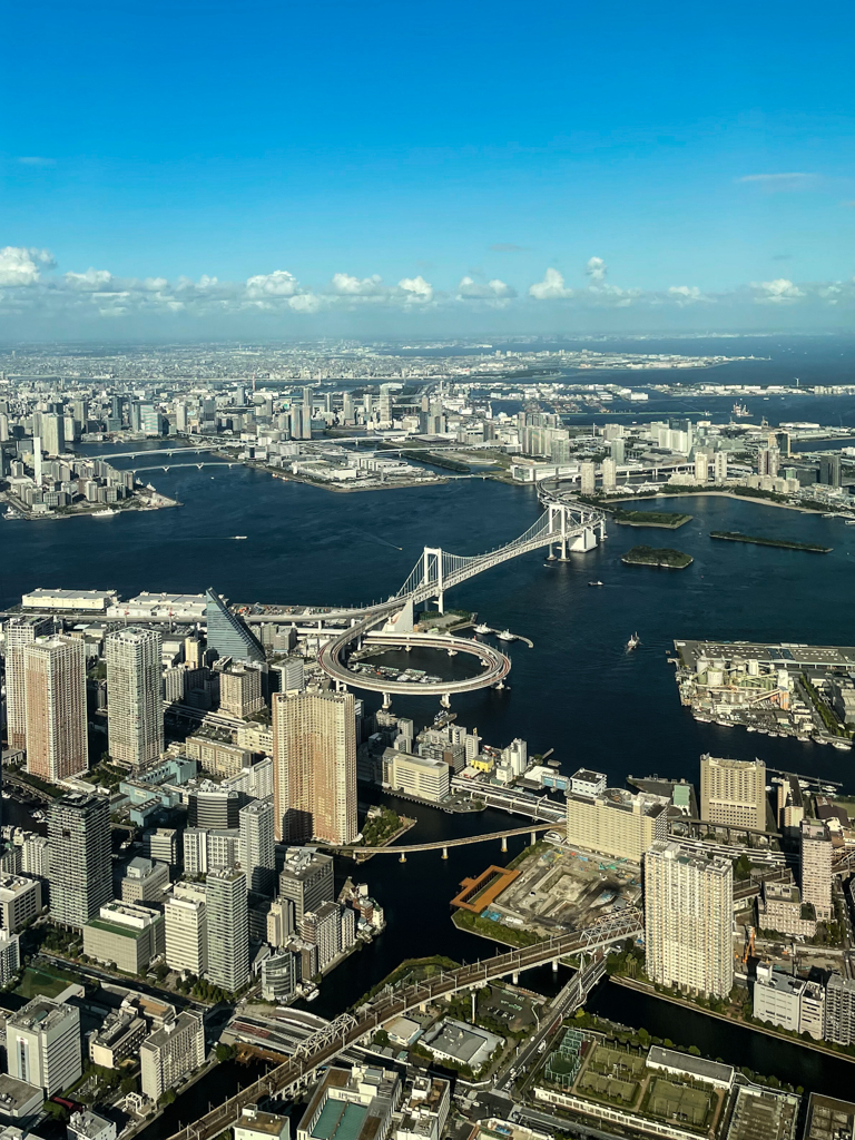 空撮　東京南下着陸ルート　レインボーブリッジ