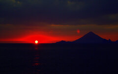 開聞岳と夕焼けとプチだるま夕陽