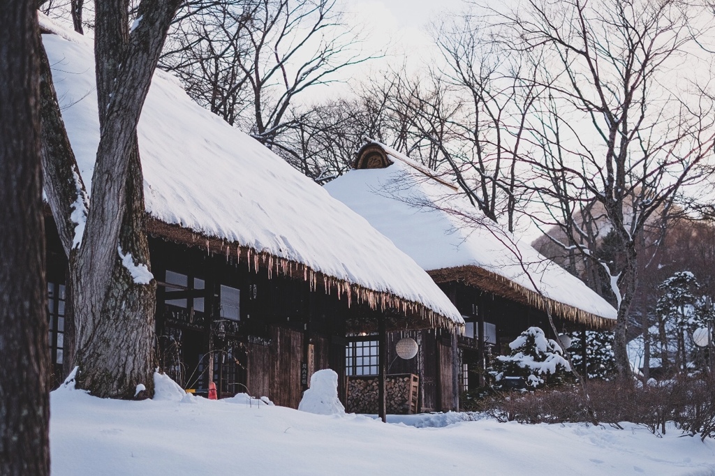 雪と茅葺き屋根