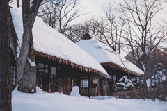 雪と茅葺き屋根