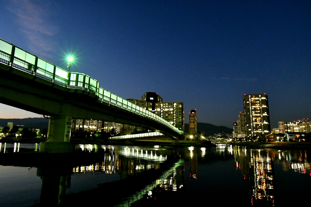 集合住宅と橋　夜景