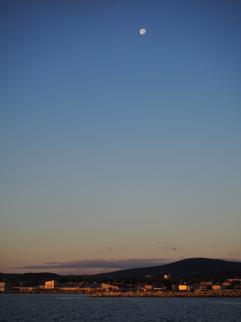 港を見守る月