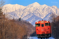 雪山と鉄道は実によく似合う