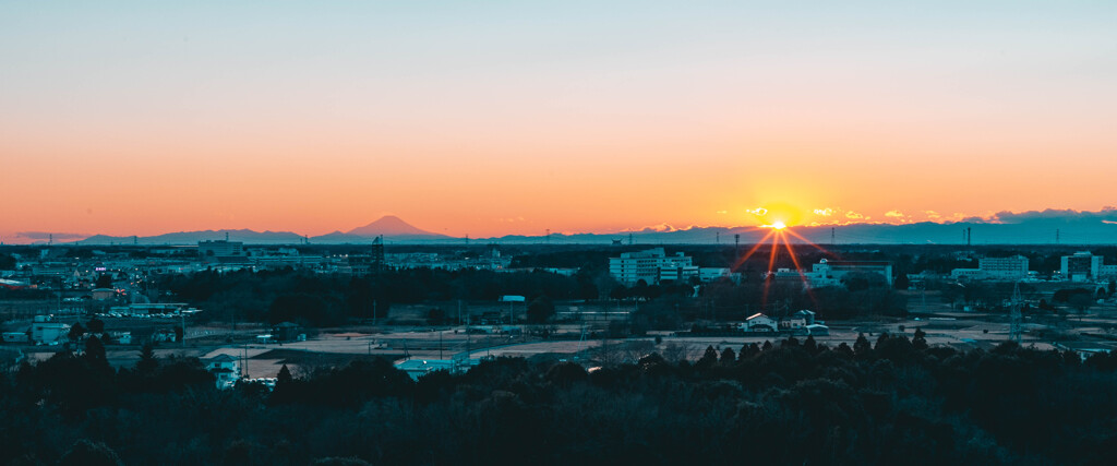 夕日と富士山