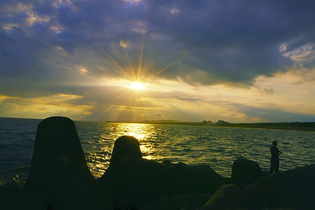 夕日に釣る