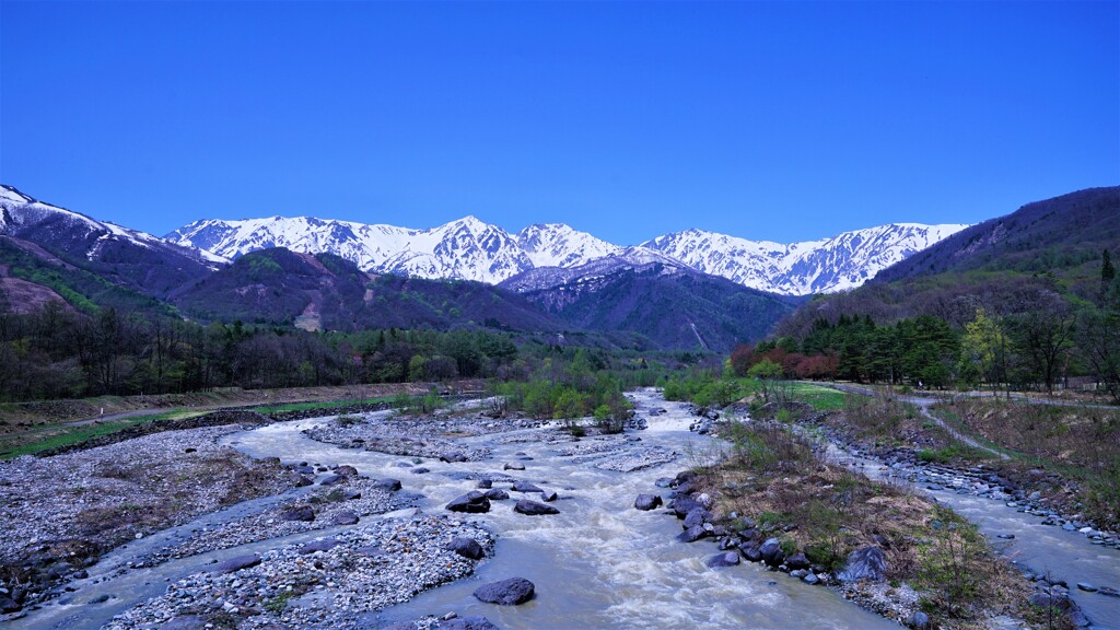 松川と白馬三山