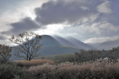 九重の登山道入り口にて