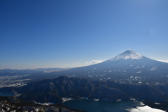 雪頭ヶ岳からの富士山と西湖と河口湖
