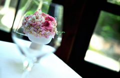 a glass of flowers
