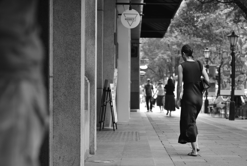 she walks down the street