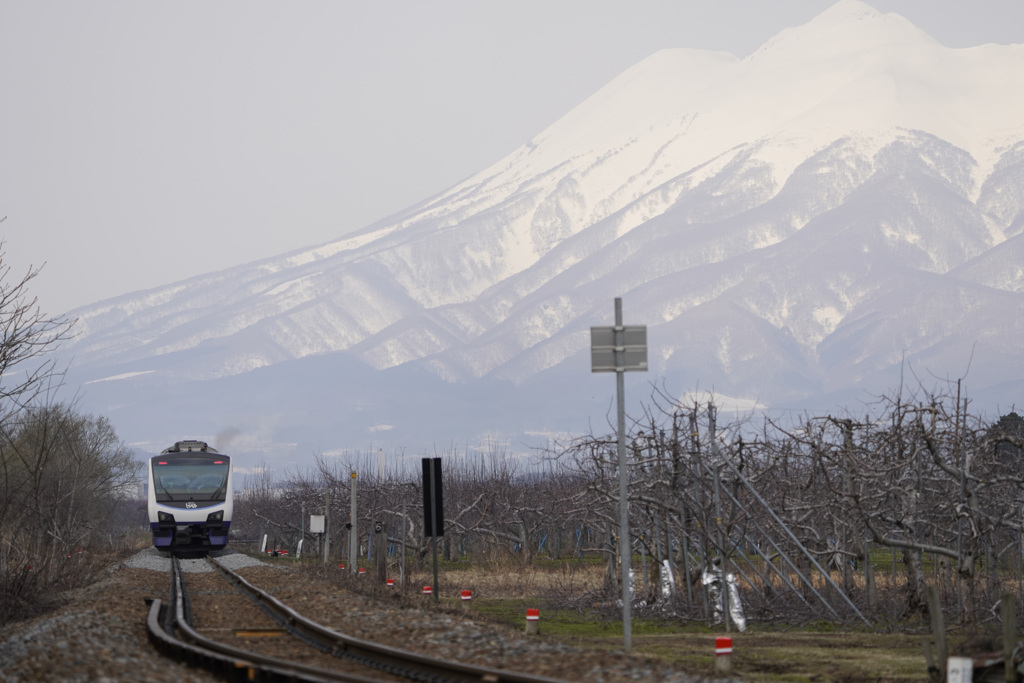 岩木山とリゾートしらかみ