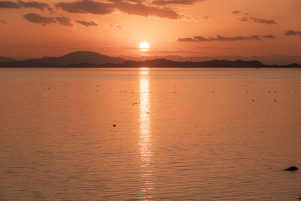 ２０２３年　夕日に染まる不知火海