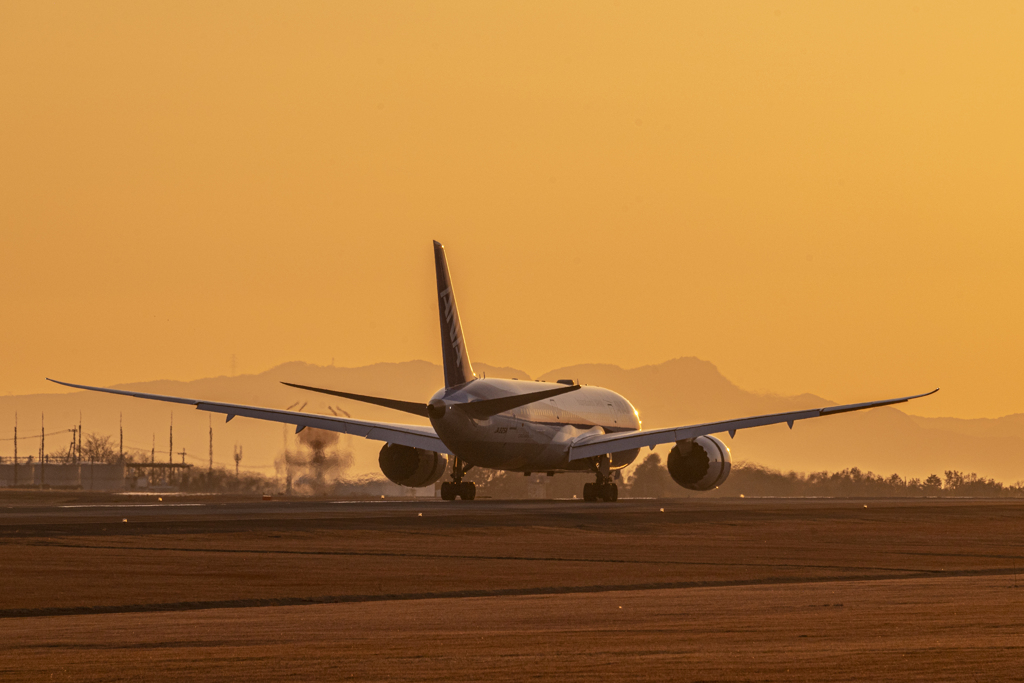 夕暮れの飛行機