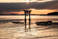 キラキラ海と鳥居