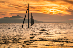 海に沈む道