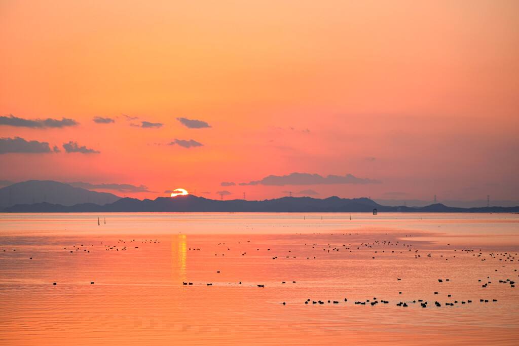 茜色に染まる海