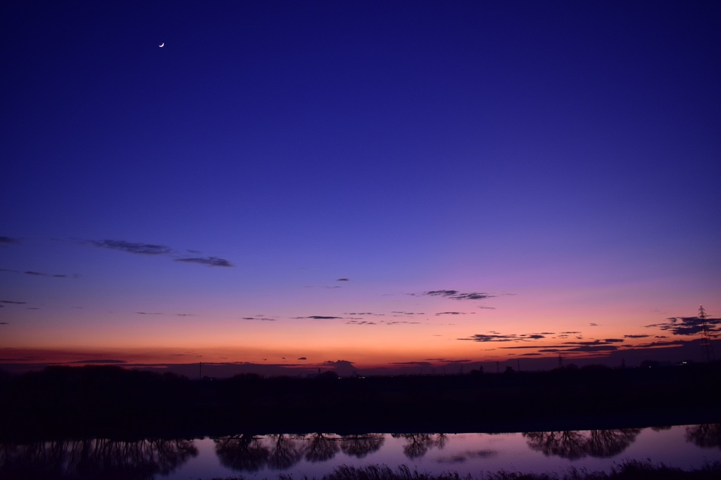 夕日と三日月