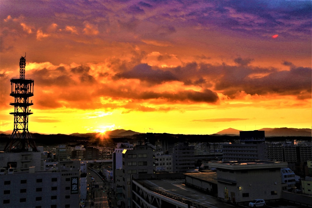 郡山の朝焼け