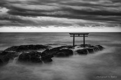 神磯の鳥居　B&W