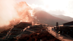 Owakudani valley with volcanic gas