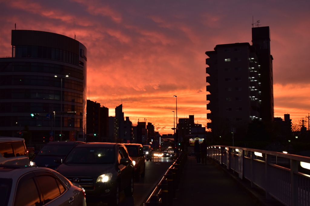 橋の上の夕景