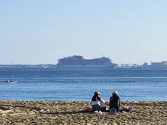 朝陽を浴びながら