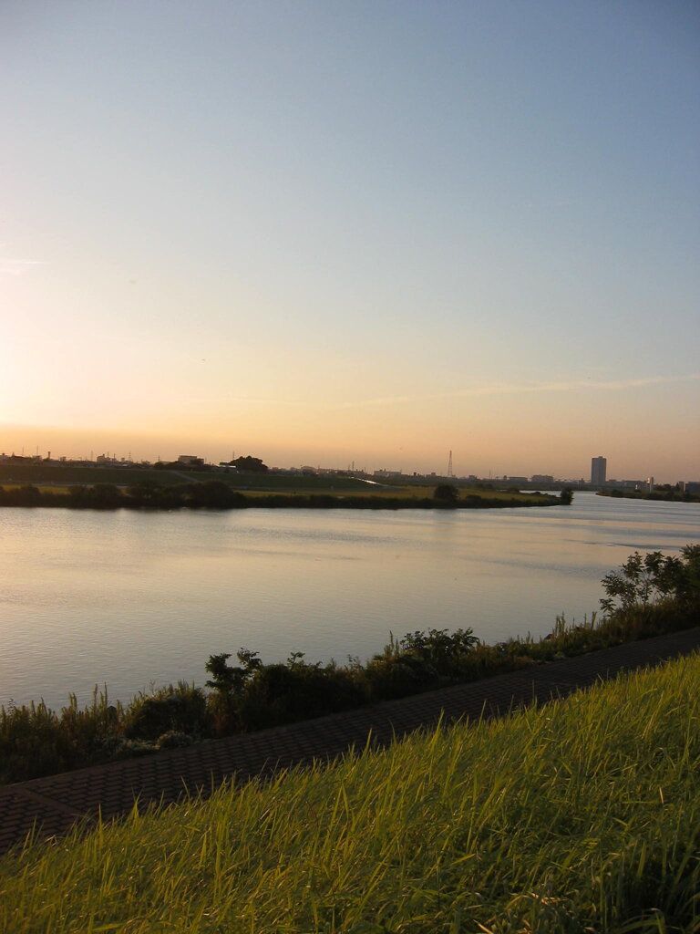 市川市の江戸川の土手から松戸へサイクリング中の撮影
