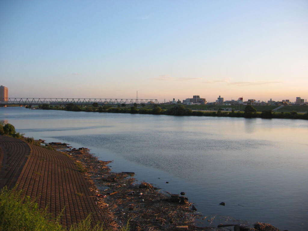 市川市の江戸川の土手から松戸へサイクリング中の撮影