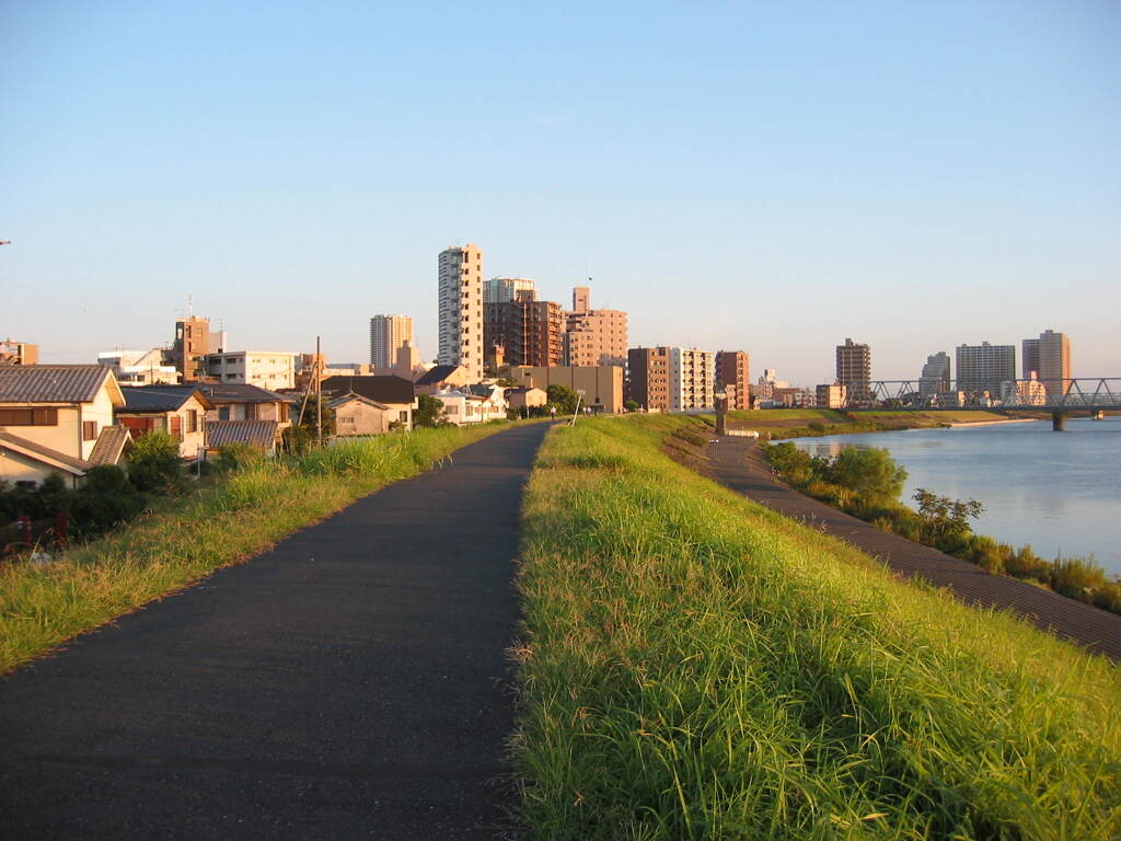 市川市の江戸川の土手から松戸へサイクリング中の撮影