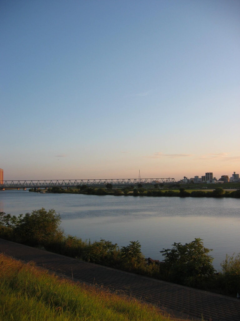 市川市の江戸川の土手から松戸へサイクリング中の撮影